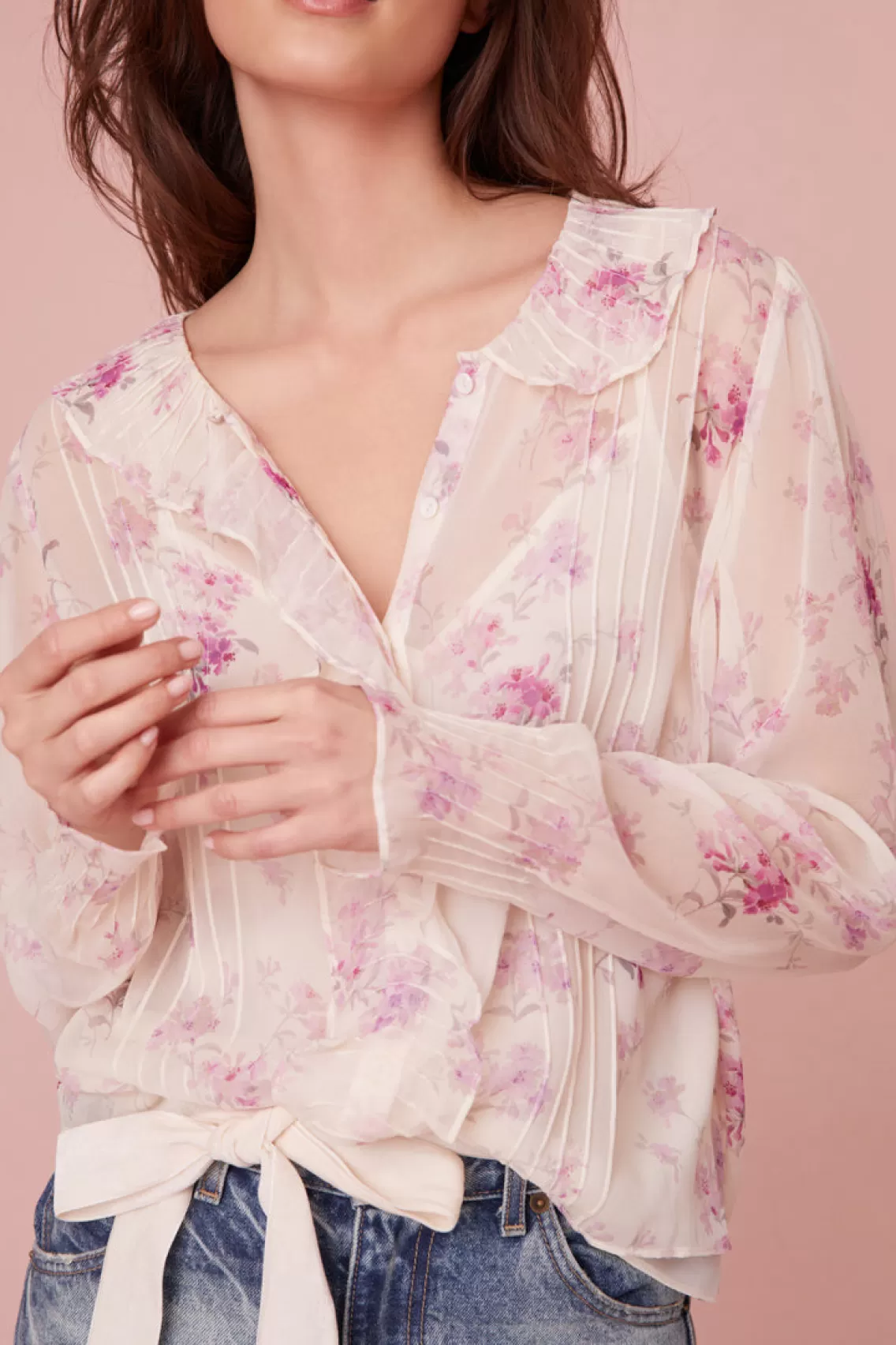 Mommy & Me | Tops-LoveShackFancy Rizzo Chiffon Floral Top WARM PINK CLOUD