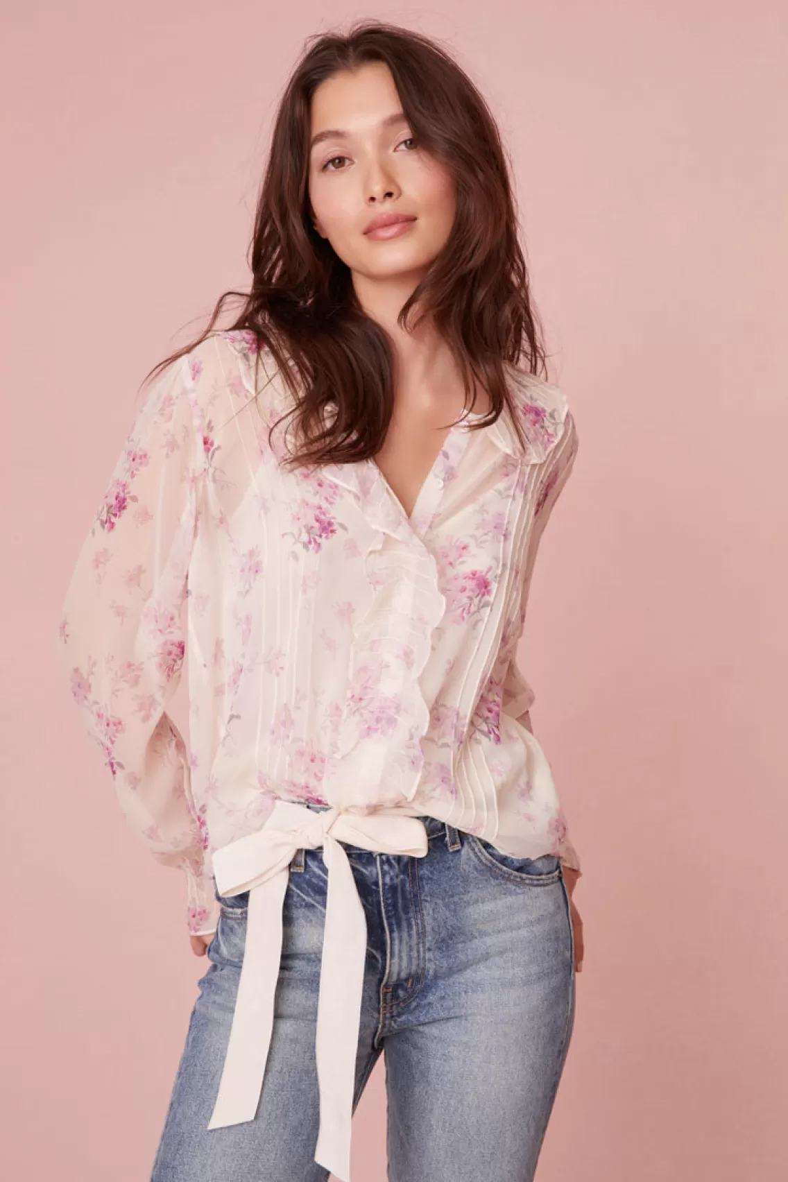 Mommy & Me | Tops-LoveShackFancy Rizzo Chiffon Floral Top WARM PINK CLOUD