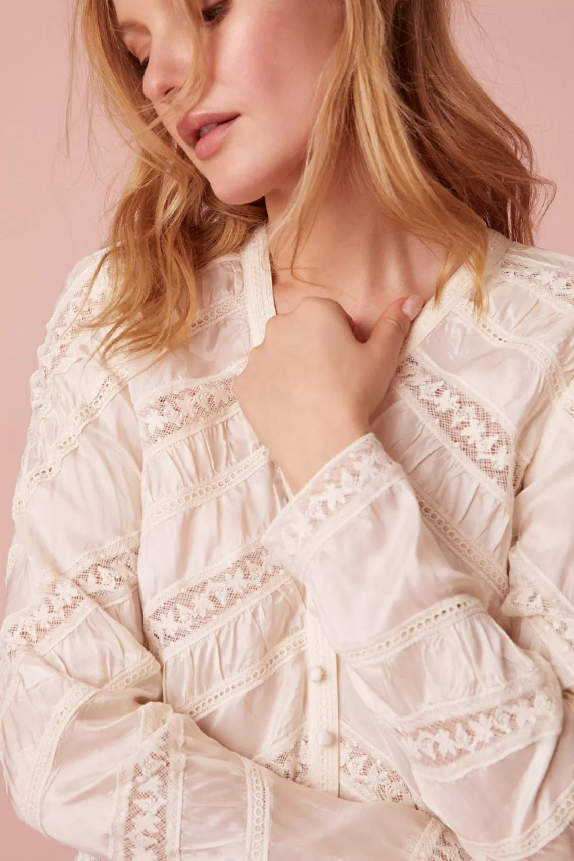 Tops | White Edit-LoveShackFancy Tandra V-Neck Blouse ANTIQUE WHITE