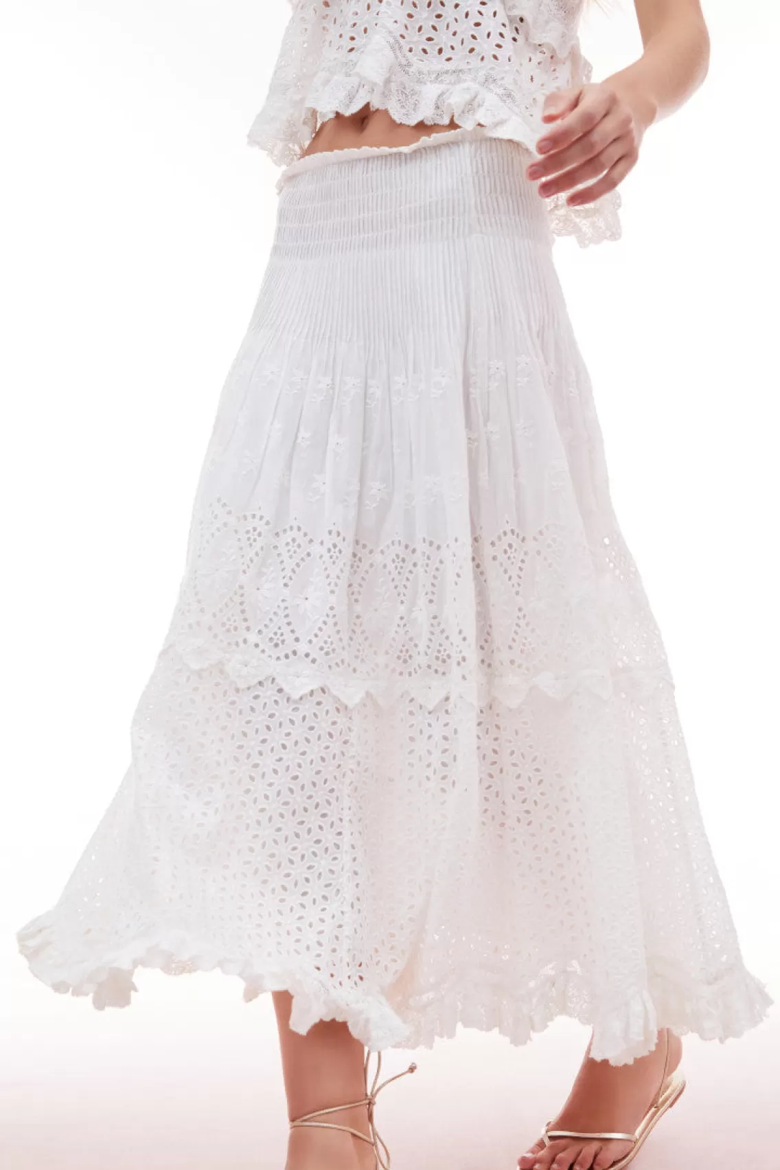 White Edit | Warm Weather Edit-LoveShackFancy Tian Eyelet Maxi Skirt OFF WHITE