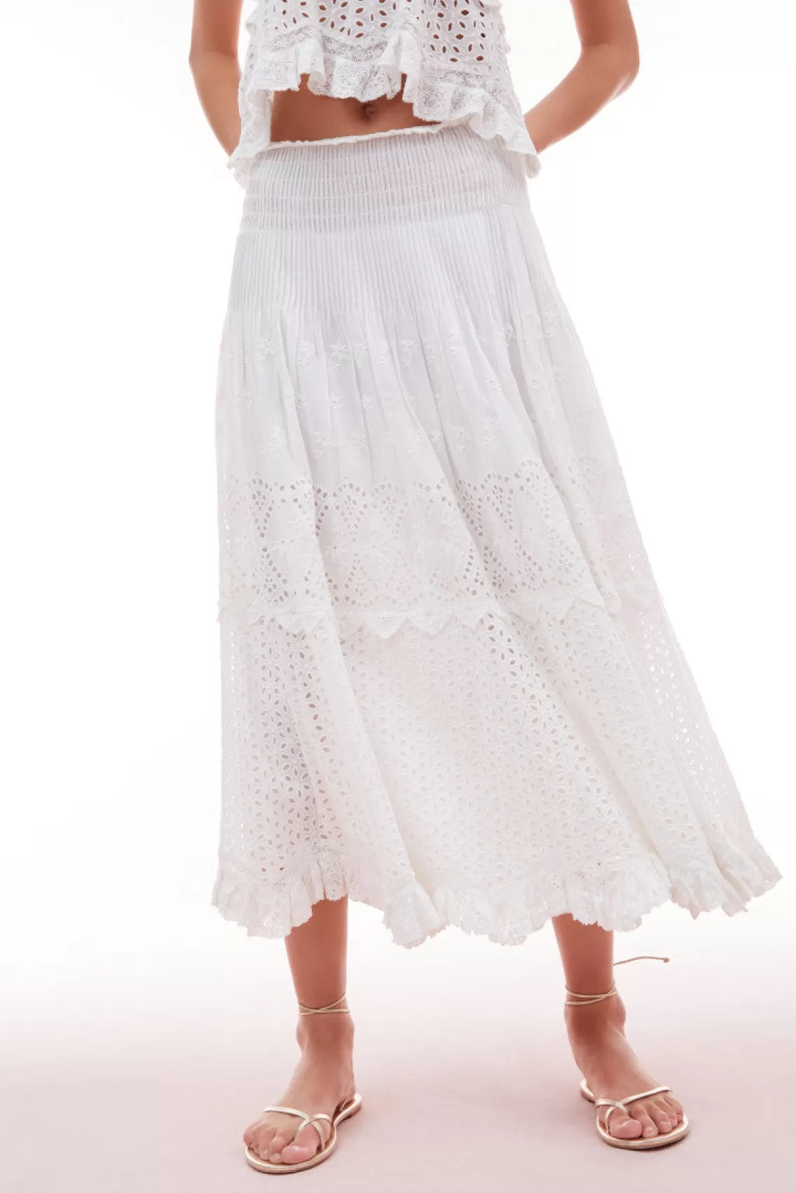 White Edit | Warm Weather Edit-LoveShackFancy Tian Eyelet Maxi Skirt OFF WHITE