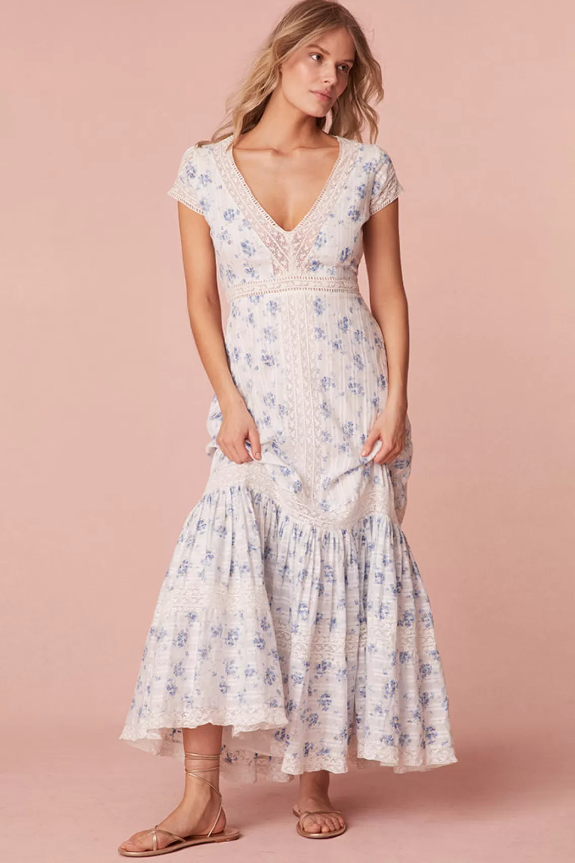 Dresses | Warm Weather Edit-LoveShackFancy Vermella Cotton V-Neck Maxi Dress SKYSAIL BLUE