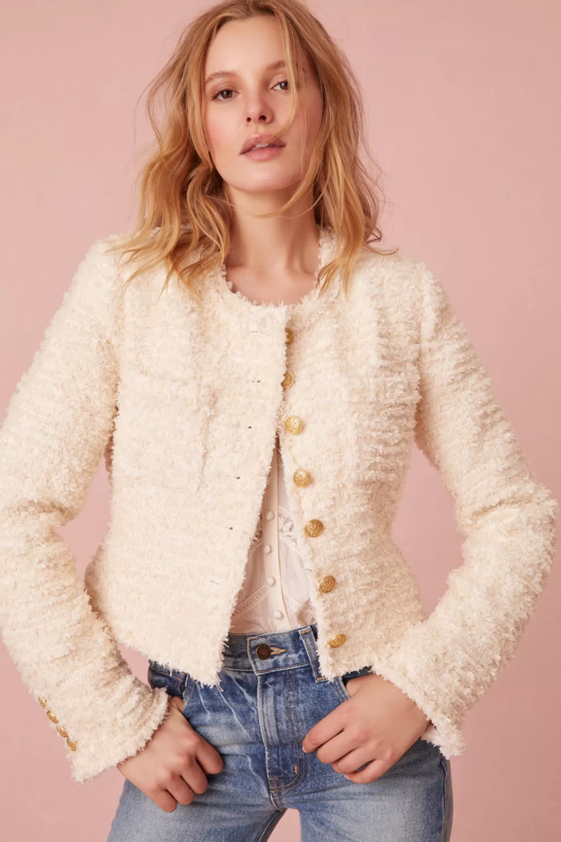 Jackets & Coats | White Edit-LoveShackFancy Vermont Tweed Cropped Jacket CREAM