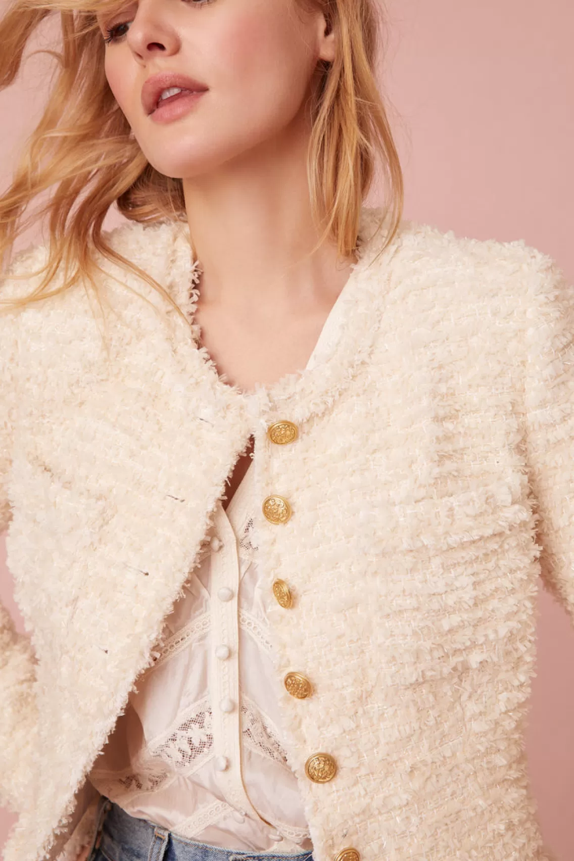 Jackets & Coats | White Edit-LoveShackFancy Vermont Tweed Cropped Jacket CREAM