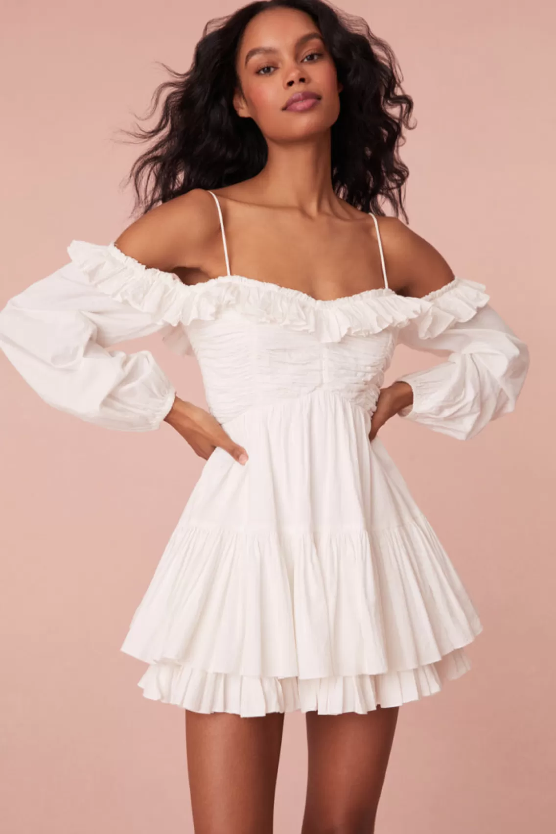 Dresses | Warm Weather Edit-LoveShackFancy Zennia Off Shoulder Cotton Mini Dress PINK LOTUS