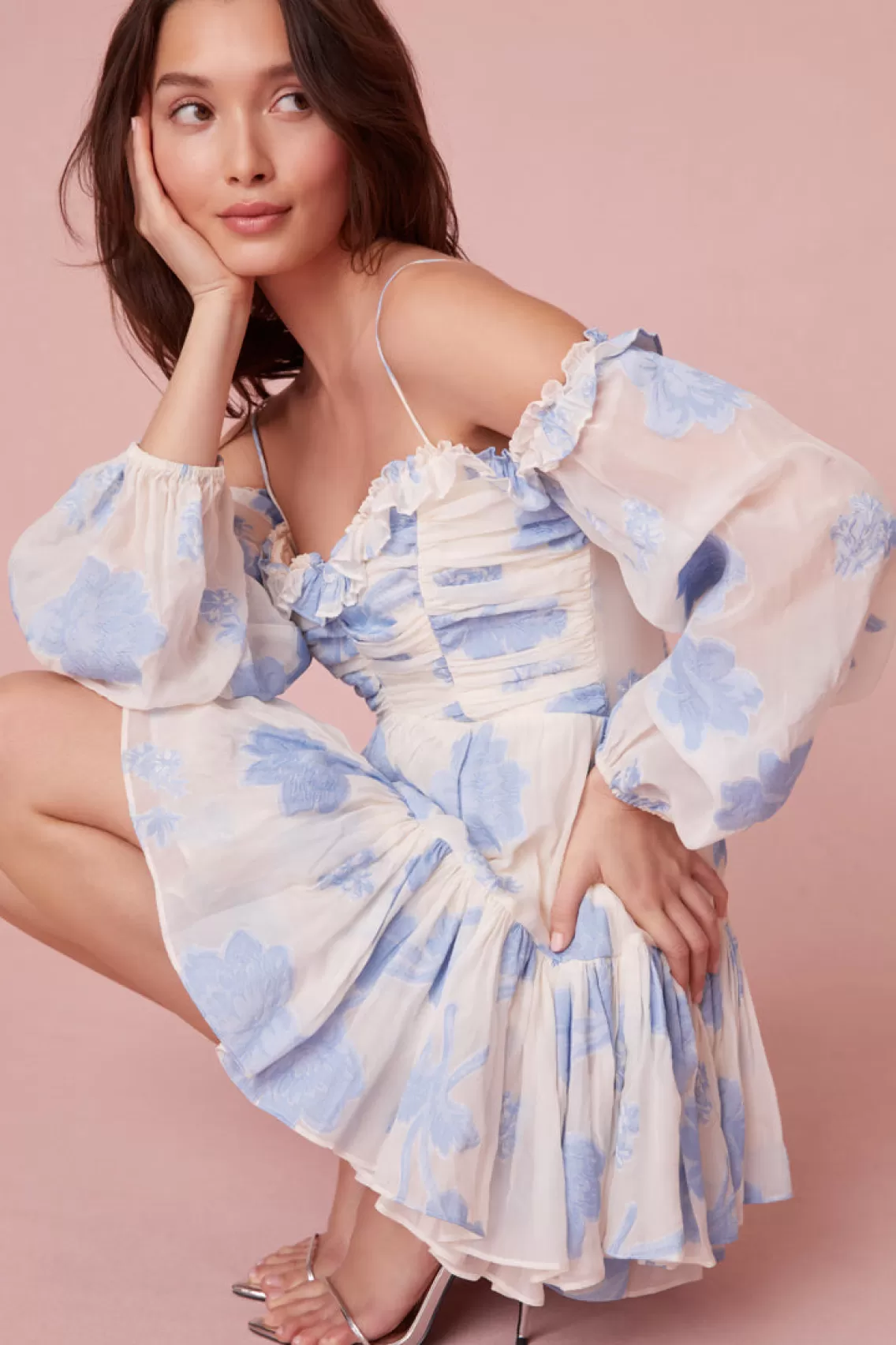 Dresses | Warm Weather Edit-LoveShackFancy Zennia Off-Shoulder Silk Mini Dress BLUEBERRY FOREST